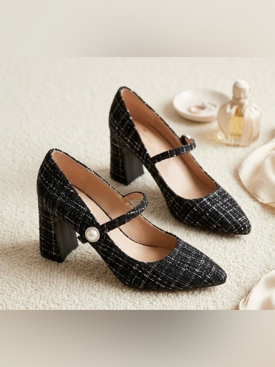 Bandolino Shoes - Bandolino Kirsten Mary Jane Pumps Black White Tweed Pearl Detail Women’s Size 7